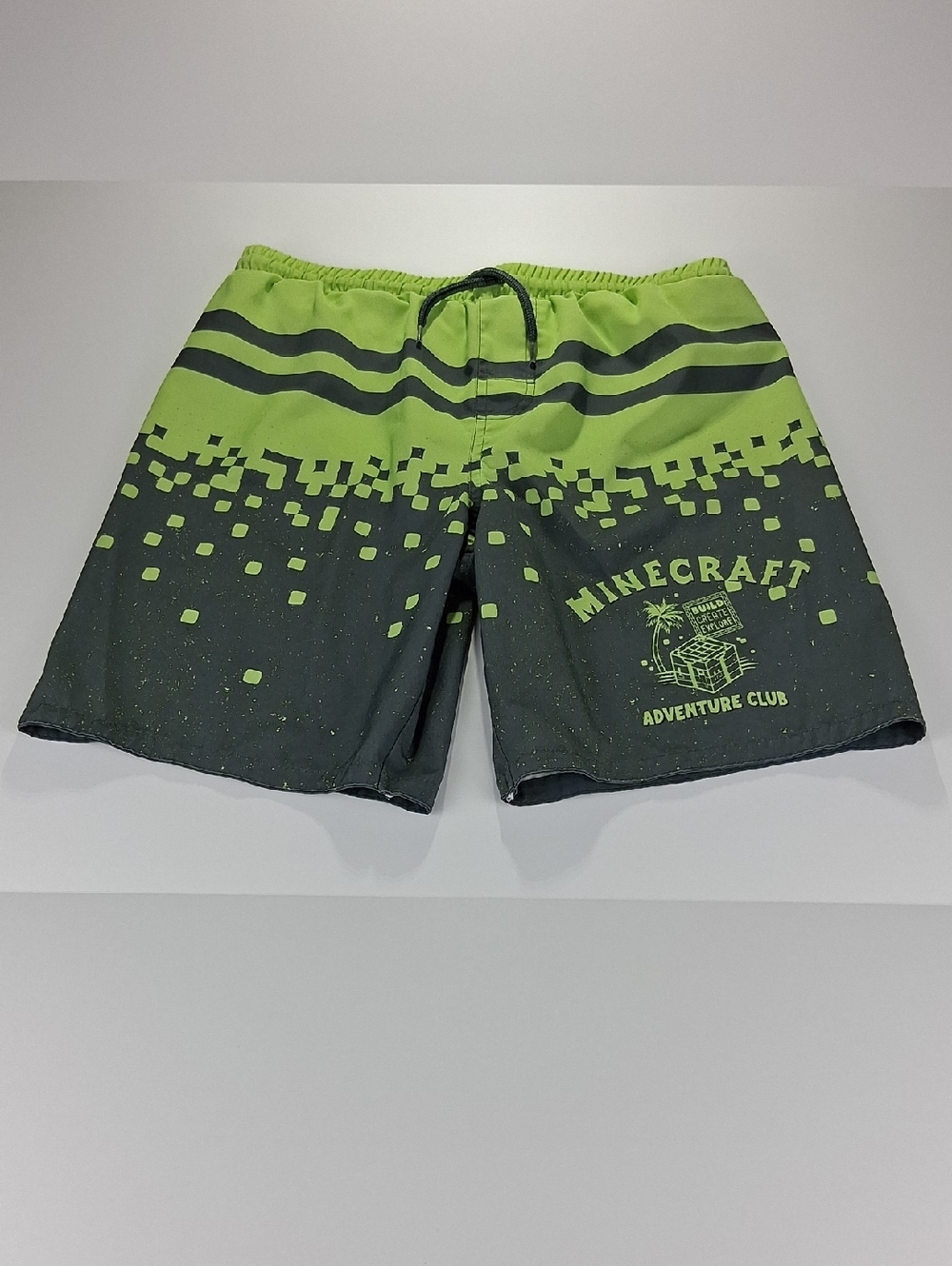 Boys Minecraft Swim Trunks Size 10/12 Green Pixel Graphic Back Pocket